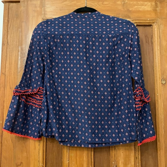 J. CREW Navy Printed Shirt With Red Embroidery - Picture 2 of 3